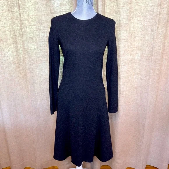 Theory, charcoal gray, long sleeve, midi, A-line dress, size 4 - Picture 1 of 13